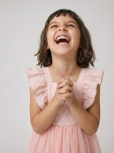Robe cérémonie fille satin de coton à volants blanc+écru+rose pâle+vert sauge 19 - vertbaudet enfant 
