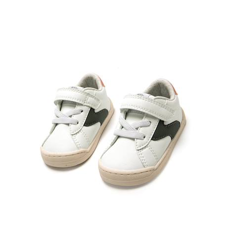 Sneakers garçon synthétique lacets- fermeture adhésive barefoot Blanc et noir+Blanc-vert 12 - vertbaudet enfant 