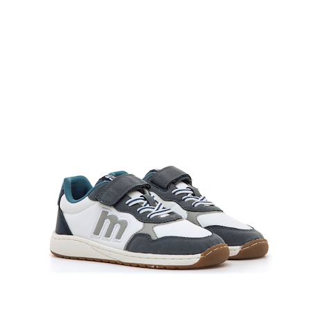Sneakers garçon synthétique lacets- fermeture adhésive barefoot blanc–pétrole 4 - vertbaudet enfant 