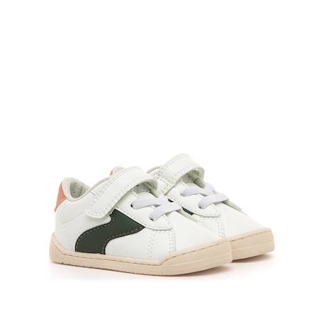 Sneakers garçon synthétique lacets- fermeture adhésive barefoot Blanc et noir+Blanc-vert 10 - vertbaudet enfant 