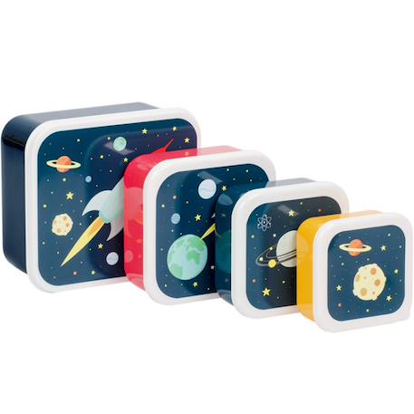 Lot de 4 boîtes à goûter espace Bleu, jaune, rouge 1 - vertbaudet enfant 