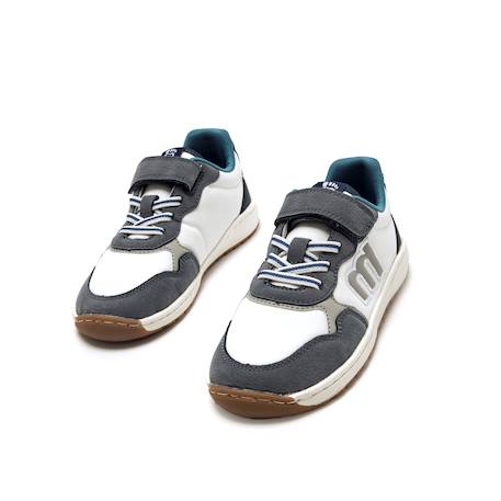 Sneakers garçon synthétique lacets- fermeture adhésive barefoot blanc–pétrole 2 - vertbaudet enfant 