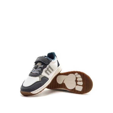 Sneakers garçon synthétique lacets- fermeture adhésive barefoot blanc–pétrole 6 - vertbaudet enfant 