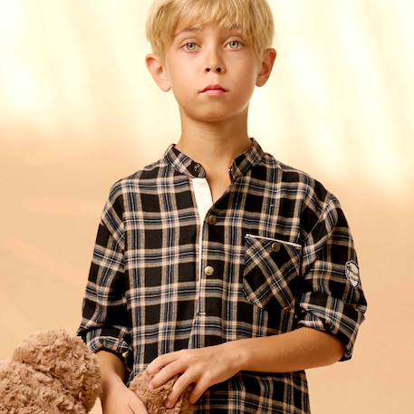 Chemise carreaux tartan    et   col mao  rimbaud Marron noir beige 6 - vertbaudet enfant 