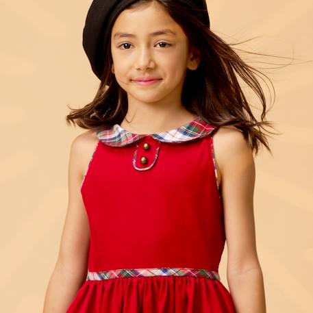 Robe qui tourne  en velours  et col claudine en tartan  hepburn Rouge carreaux tartan blanc vert+Rouge vert foncé 6 - vertbaudet enfant 