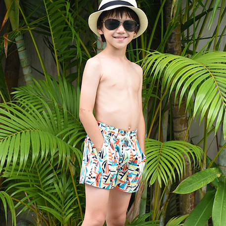 Short de bain    imprimé voiliers rétros  swimboy Orange imprimé voiliers 2 - vertbaudet enfant 
