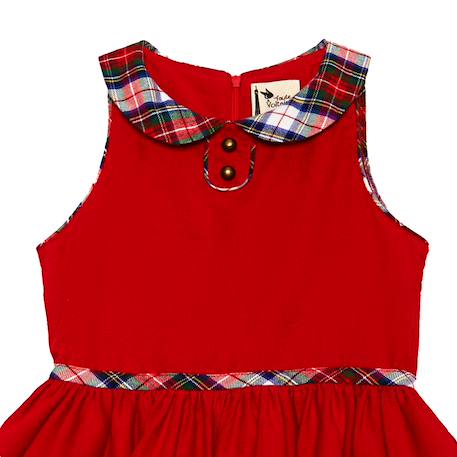 Robe qui tourne  en velours  et col claudine en tartan  hepburn Rouge carreaux tartan blanc vert+Rouge vert foncé 4 - vertbaudet enfant 