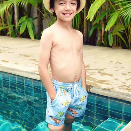 Short de bain    imprimé voitures rétro  swimboy Bleu clair imprimé voitures 2 - vertbaudet enfant 