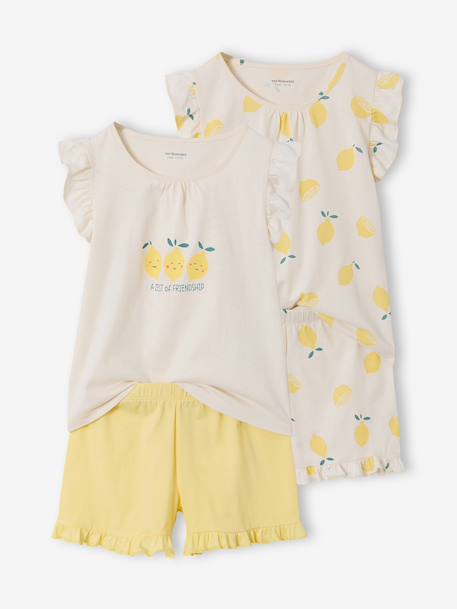 Fille-Pyjama, surpyjama-Lot 2 pyjashort manches courtes