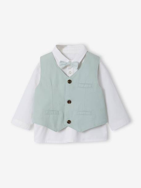 Ensemble chemise gilet nœud papillon bébé vert sauge 3 - vertbaudet enfant 