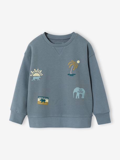 Sweat col rond manches longues bleu grisé 1 - vertbaudet enfant 
