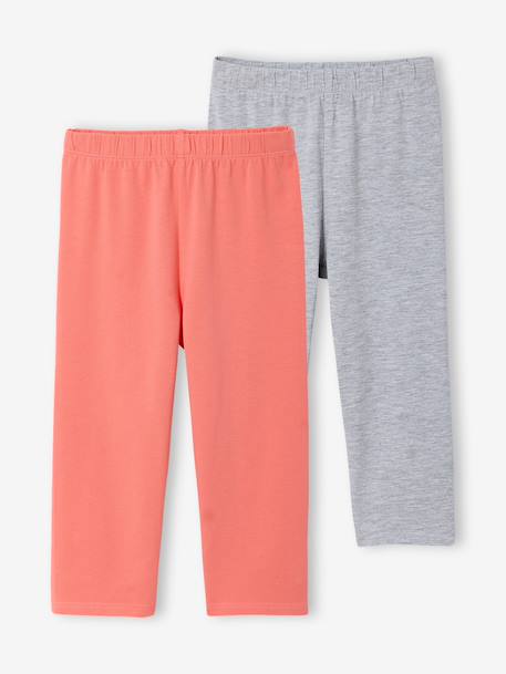 Lot de 2 leggings fille mi-mollets gris chiné+mauve+vert émeraude 1 - vertbaudet enfant 