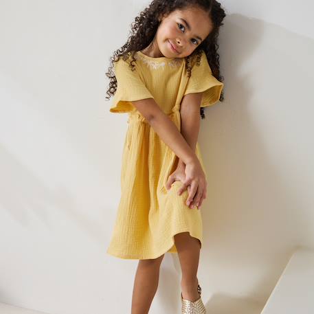 Robe enfant en gaze de coton camila Jaune 5 - vertbaudet enfant 