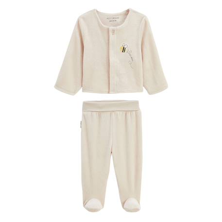 Ensemble bébé gilet et pantalon à pied en velours eden Beige 2 - vertbaudet enfant 