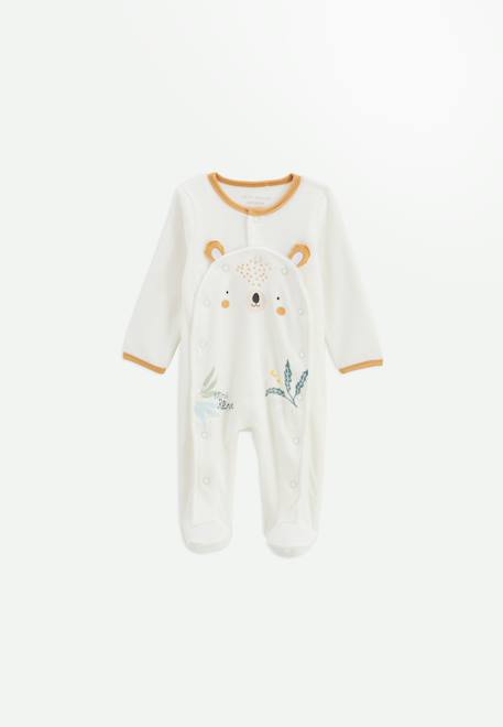 Pyjama bébé en velours ouverture pont mini rêve Ecru 1 - vertbaudet enfant 