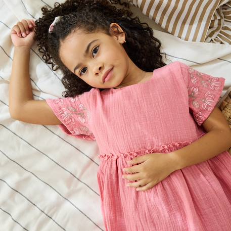 Robe enfant en gaze de coton + chouchou anaelle Rose 4 - vertbaudet enfant 