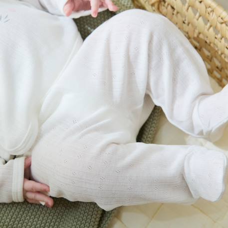 Ensemble bébé gilet et pantalon à pied en pointelle badian Ecru 6 - vertbaudet enfant 