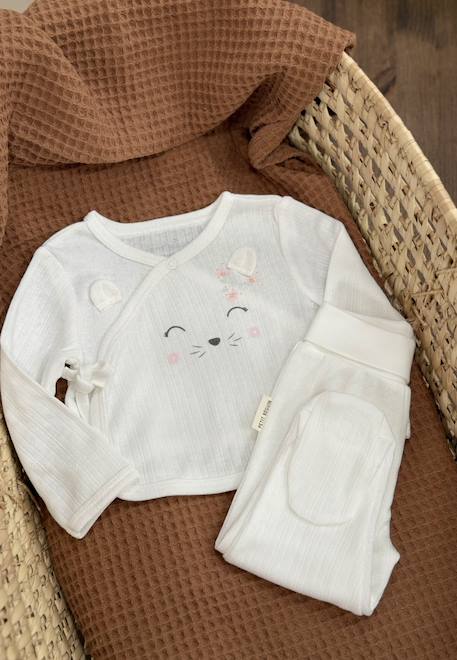 Bébé-Ensemble-Ensemble bébé gilet et pantalon à pied en pointelle badian