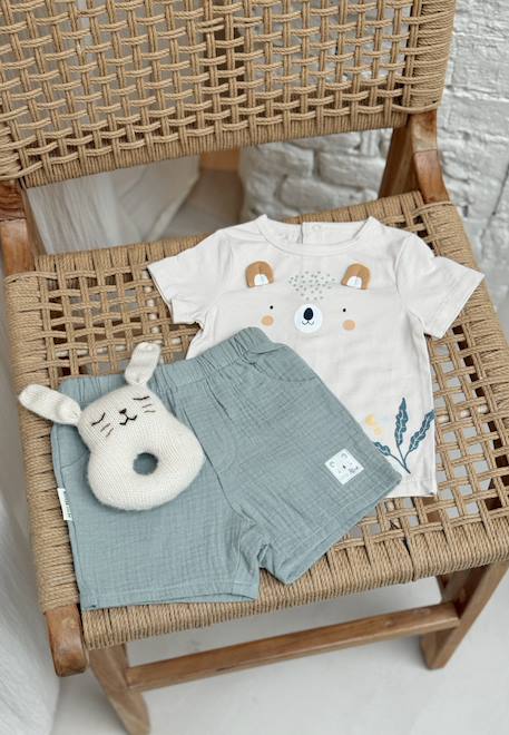 Ensemble bébé t-shirt et short en gaze de coton mini rêve Beige 1 - vertbaudet enfant 