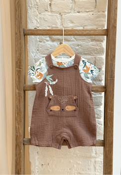 -Ensemble salopette bébé en gaze de coton et t-shirt baroudeur