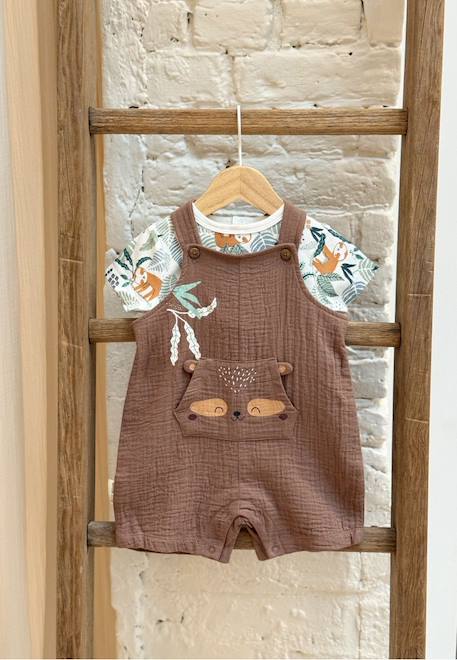 Bébé-Ensemble salopette bébé en gaze de coton et t-shirt baroudeur