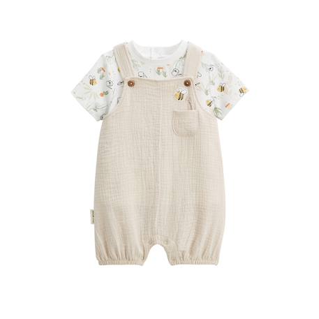 Ensemble salopette bébé en gaze de coton et t-shirt eden Beige 2 - vertbaudet enfant 