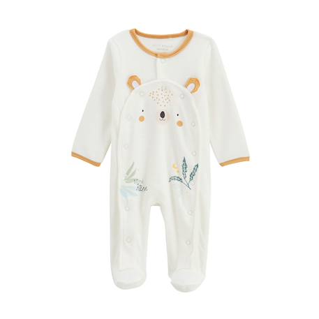 Pyjama bébé en velours ouverture pont mini rêve Ecru 2 - vertbaudet enfant 