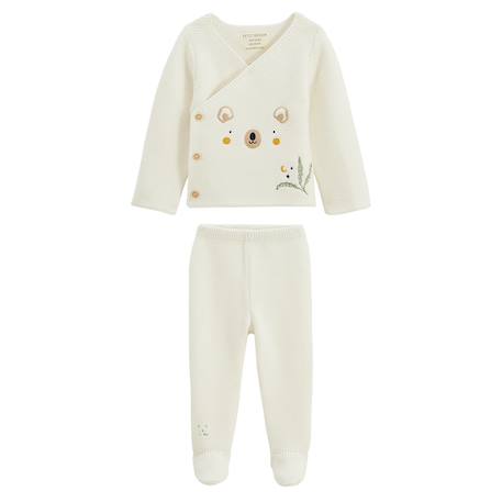 Ensemble bébé gilet et pantalon avec pieds en tricot mini rêve Ecru 2 - vertbaudet enfant 