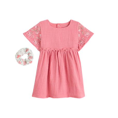 Robe enfant en gaze de coton + chouchou anaelle Rose 2 - vertbaudet enfant 