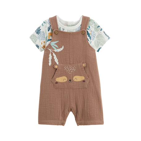 Ensemble salopette bébé en gaze de coton et t-shirt baroudeur Marron 2 - vertbaudet enfant 