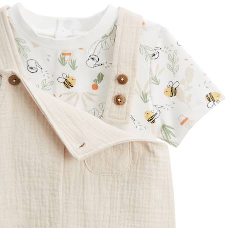 Ensemble salopette bébé en gaze de coton et t-shirt eden Beige 4 - vertbaudet enfant 