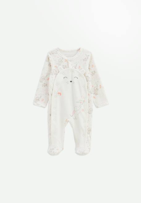 Pyjama bébé en velours ouverture pont badian Ecru 1 - vertbaudet enfant 