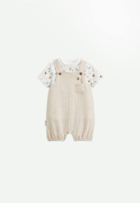 Ensemble salopette bébé en gaze de coton et t-shirt eden Beige 1 - vertbaudet enfant 