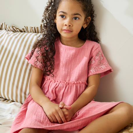 Robe enfant en gaze de coton + chouchou anaelle Rose 5 - vertbaudet enfant 