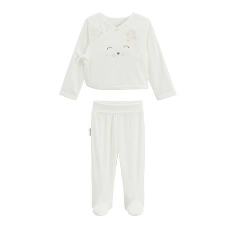 Ensemble bébé gilet et pantalon à pied en pointelle badian Ecru 2 - vertbaudet enfant 
