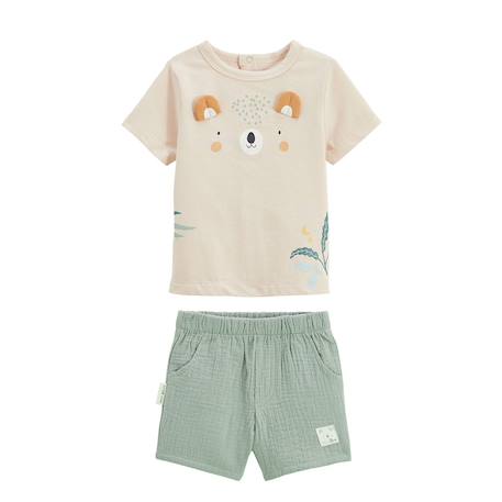 Ensemble bébé t-shirt et short en gaze de coton mini rêve Beige 2 - vertbaudet enfant 