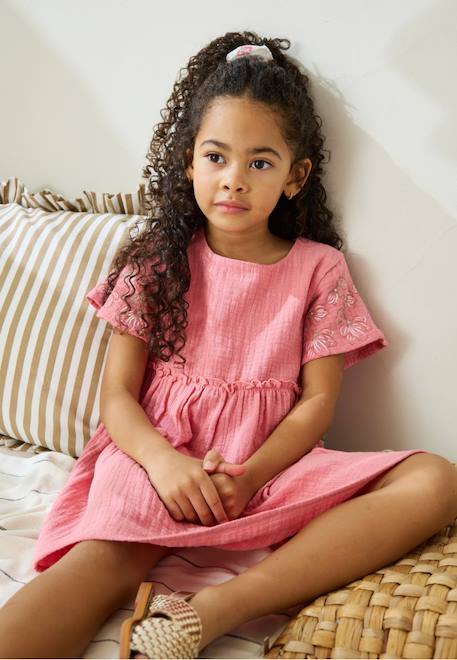 Fille-Robe enfant en gaze de coton + chouchou anaelle