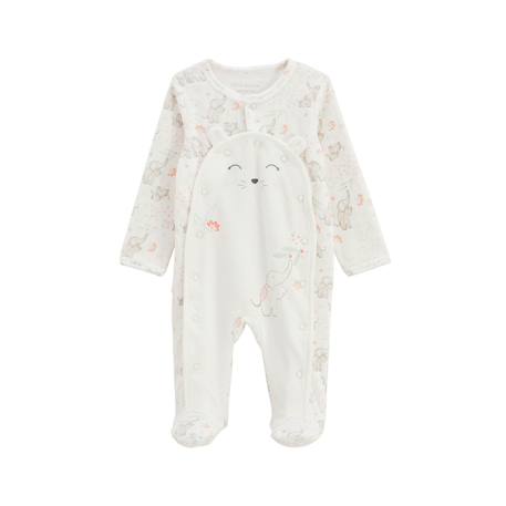 Pyjama bébé en velours ouverture pont badian Ecru 2 - vertbaudet enfant 