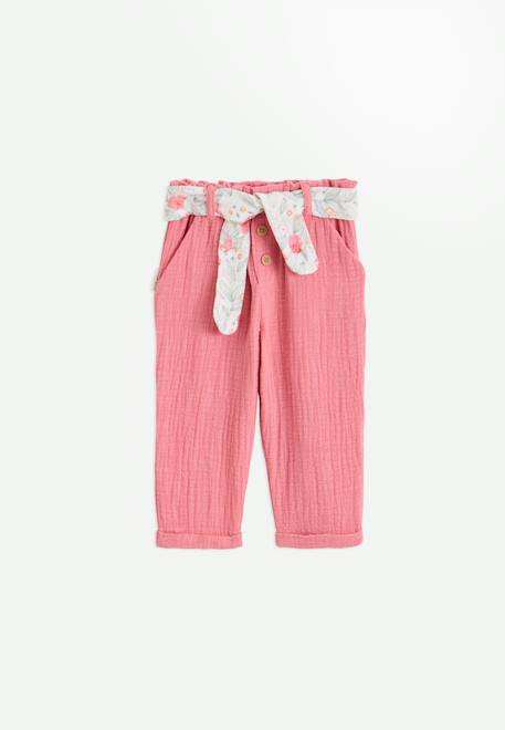 Pantalon enfant en gaze de coton anaelle Rose 1 - vertbaudet enfant 