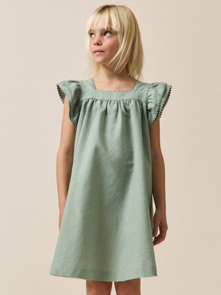 Robe clémence fille lin et coton - collection fêtes et mariages Celadon 1 - vertbaudet enfant 