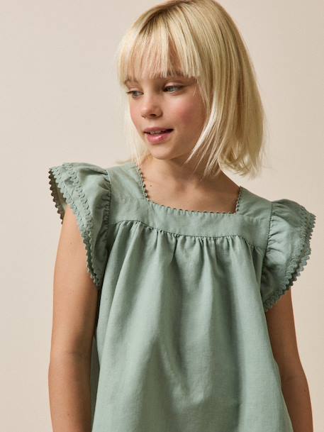 Robe clémence fille lin et coton - collection fêtes et mariages Celadon 3 - vertbaudet enfant 