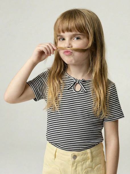 T shirt fille noeud fantaisie jaune+rayé bleu 7 - vertbaudet enfant 