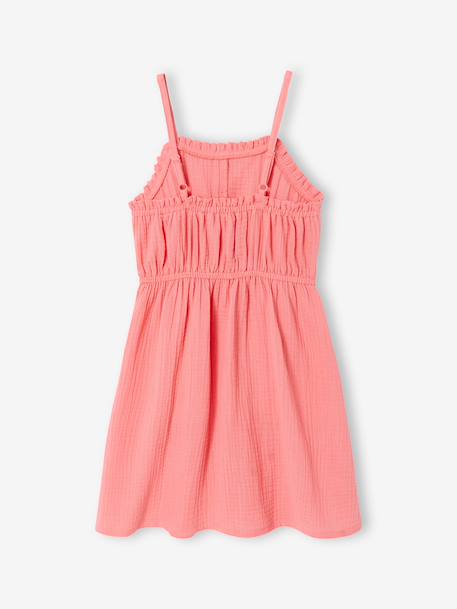 Robe à bretelles fille en gaze de coton beige+corail+vert émeraude 9 - vertbaudet enfant 