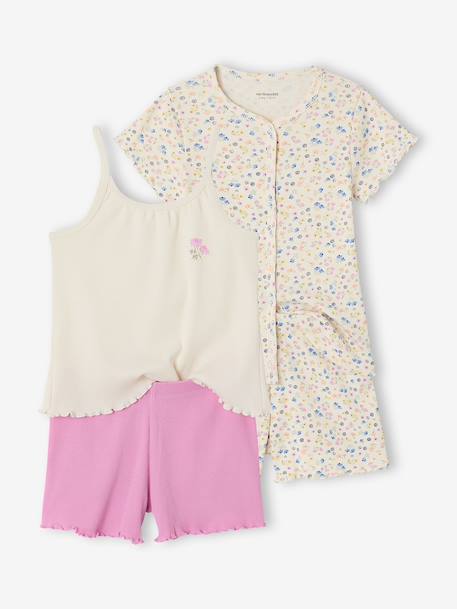 Fille-Pyjama, surpyjama-Lot de 2 pyjashort fleurs côtelés