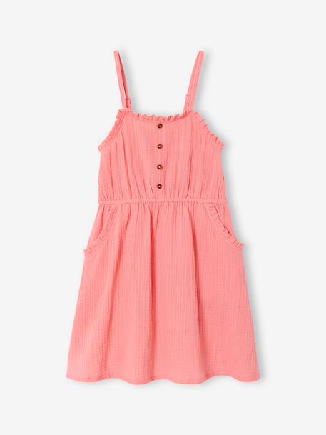 Robe à bretelles fille en gaze de coton beige+corail+vert émeraude 8 - vertbaudet enfant 