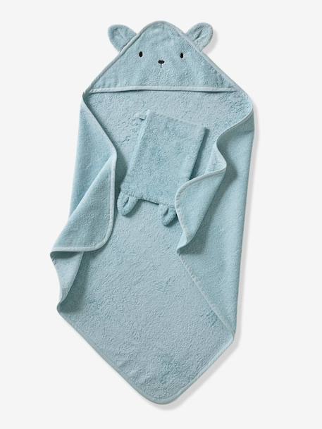 Cape de bain + gant de toilette BIO* amande+anthracite+blanc+bleu océan+caramel+rose 18 - vertbaudet enfant 