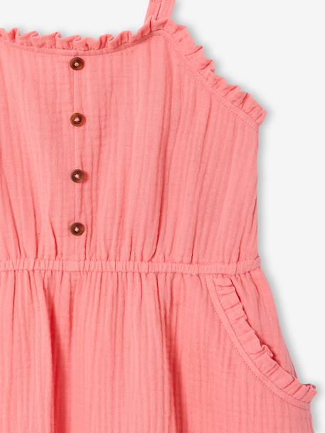 Robe à bretelles fille en gaze de coton beige+corail+vert émeraude 10 - vertbaudet enfant 