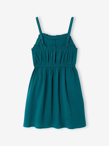 Robe à bretelles fille en gaze de coton beige+corail+vert émeraude 12 - vertbaudet enfant 