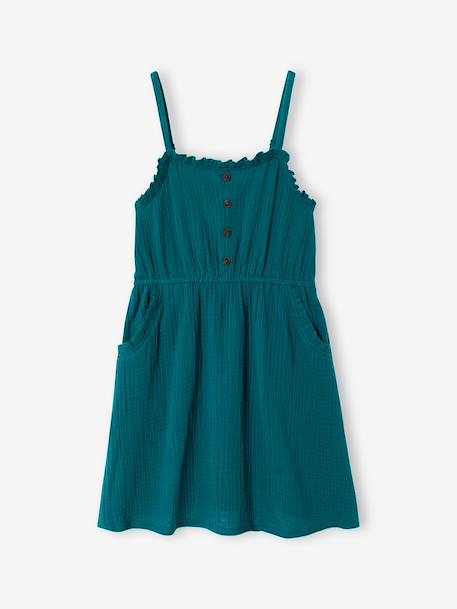 Robe à bretelles fille en gaze de coton beige+corail+vert émeraude 11 - vertbaudet enfant 
