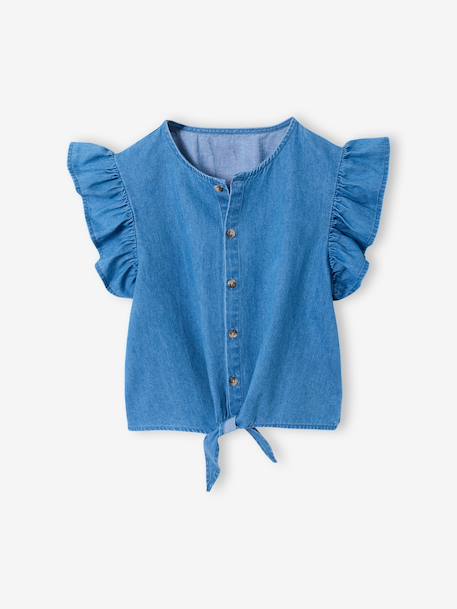 Blouse denim manches volantées bleu clair 3 - vertbaudet enfant 